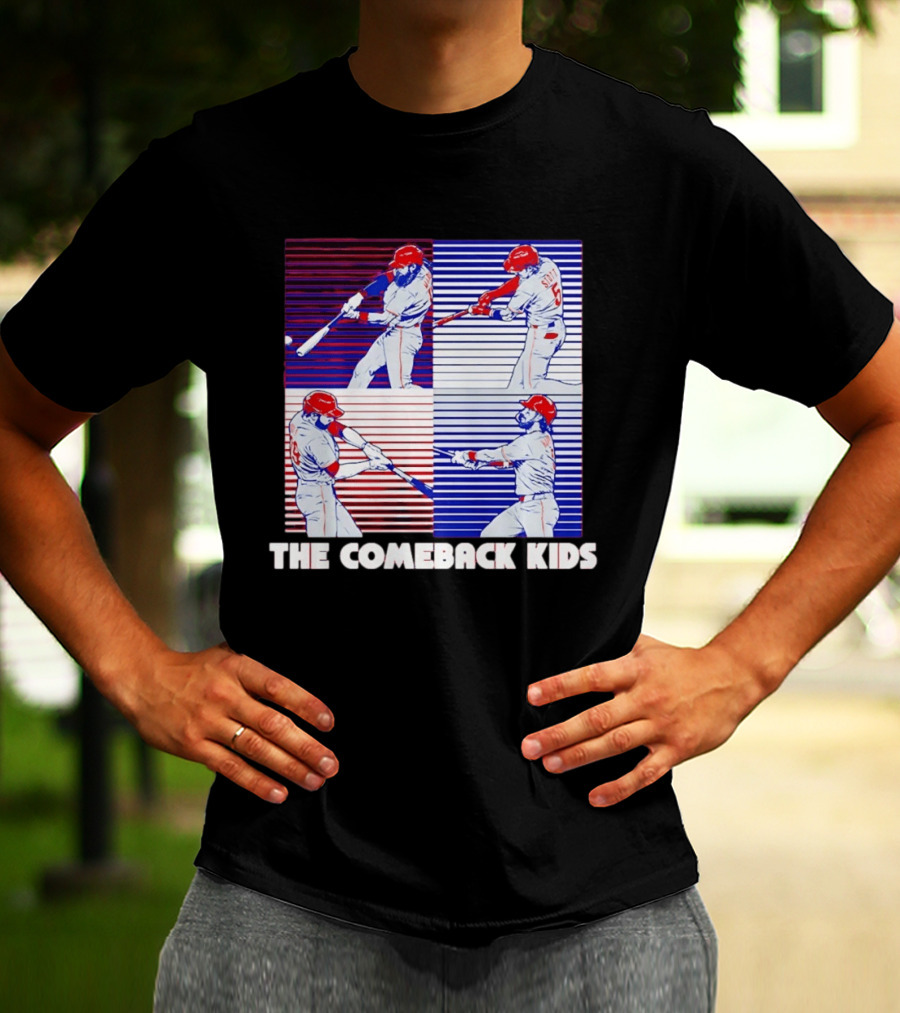 Philadelphia Phillies The Comeback Kids Striped Baseball Swinging Players T-Shirt