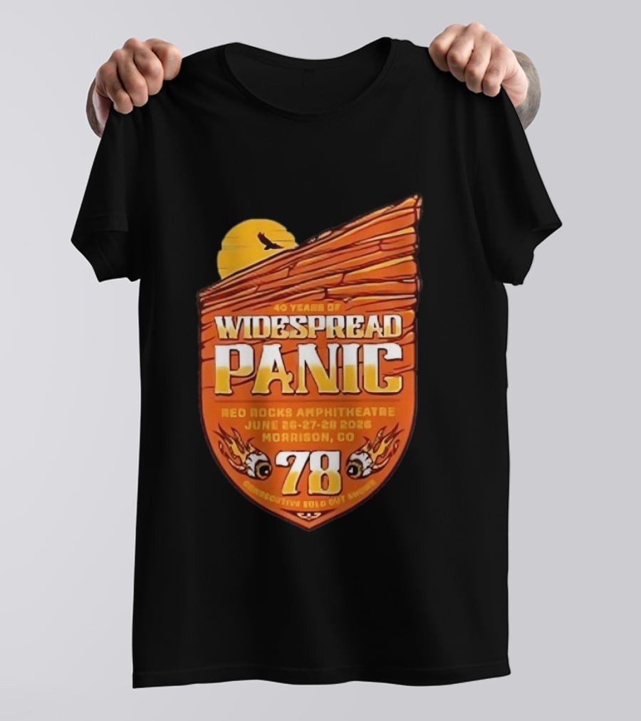 40 Years Of Widespread Panic Red Rocks Amphitheatre June 26 28 2026 Morrison Colorado 78 Consecutive Sold Out Shows T-Shirt