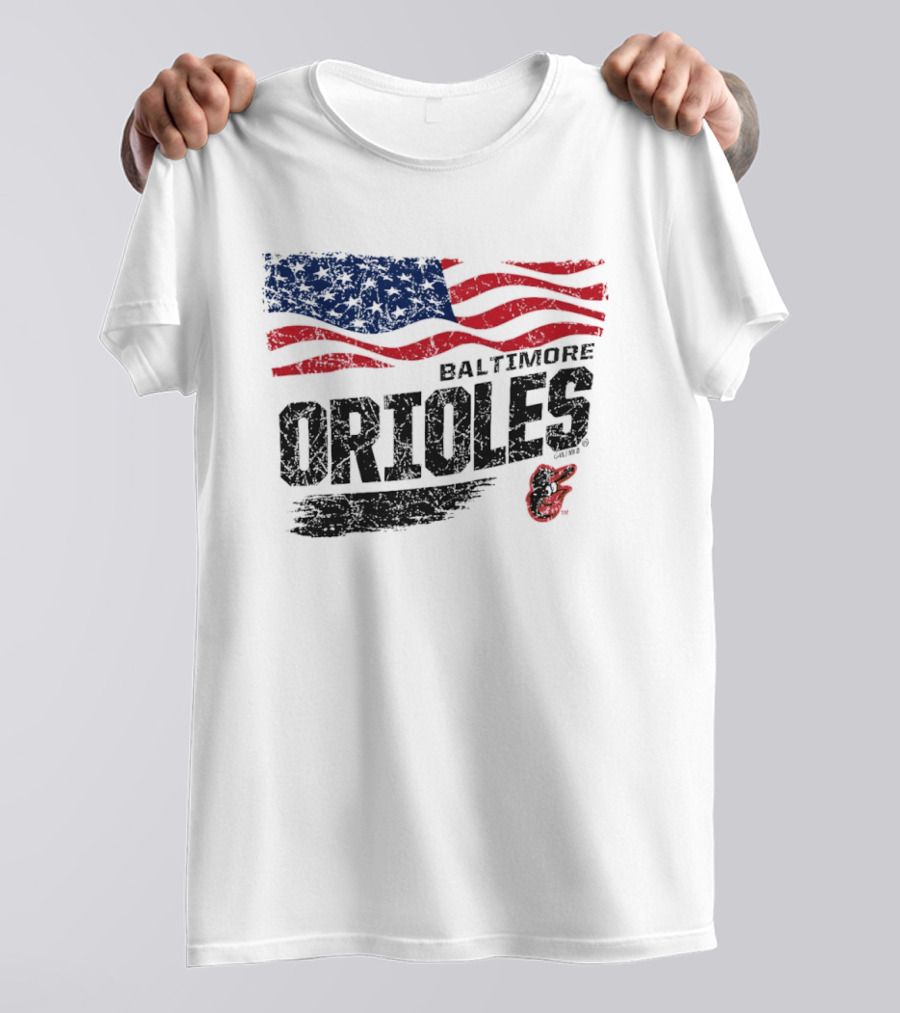 Baltimore Orioles 4th Of July Waving American Flag 250th Anniversary Celebration T-Shirt