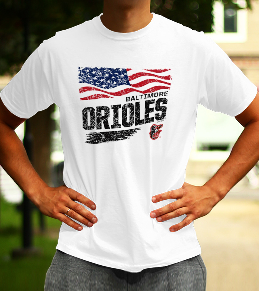 Baltimore Orioles 4th Of July Waving American Flag 250th Anniversary Celebration T-Shirt