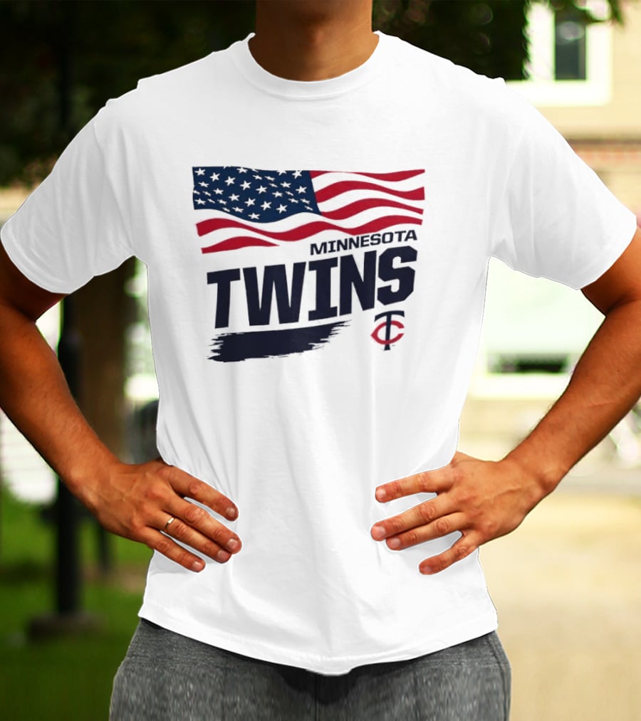 Minnesota Twins Waving American Flag MLB Team T-Shirt