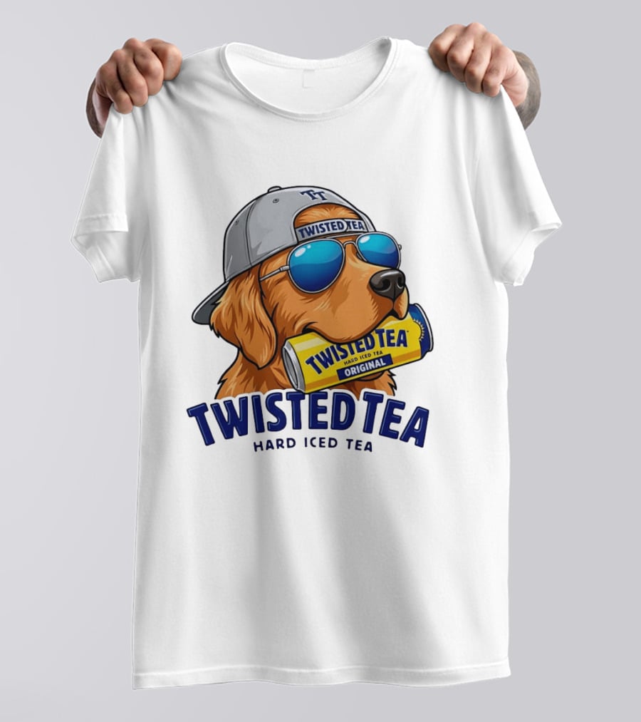Twisted Tea Hard Iced Tea Golden Retriever With Can And Sunglasses T-Shirt