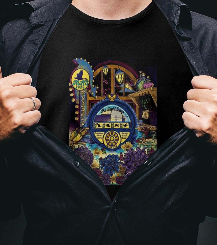 Rockadame Mats 2025 The Night Rays Providence Rhode Island Factory Ticket Center T-Shirt