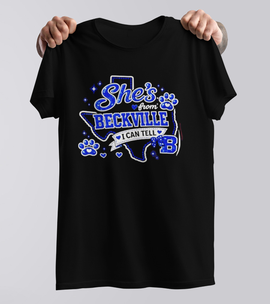 She's From Beckville I Can Tell Texas Pride Paw Prints Hearts T-Shirt