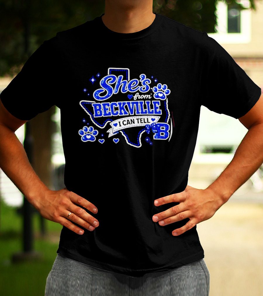 She's From Beckville I Can Tell Texas Pride Paw Prints Hearts T-Shirt
