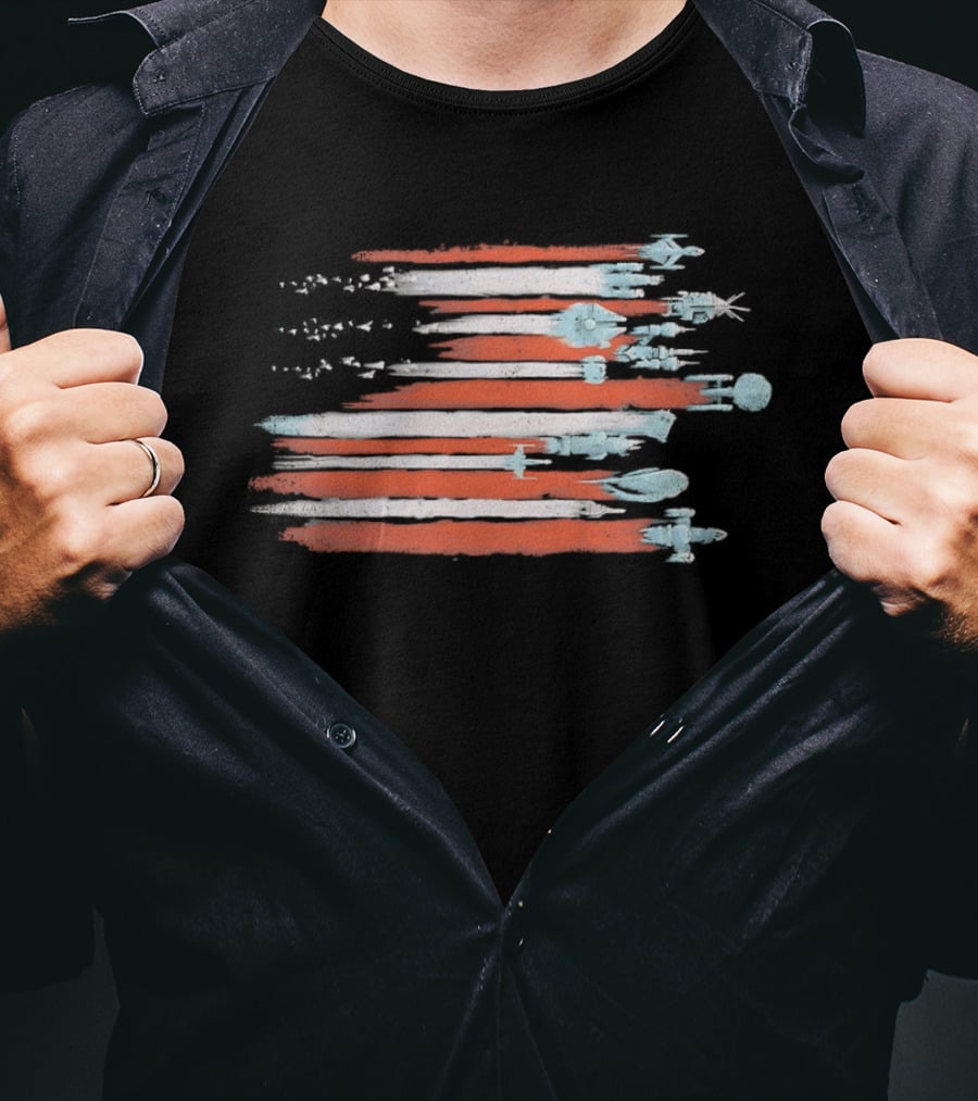 American Flag With Spacecraft Sci Fi T-Shirt