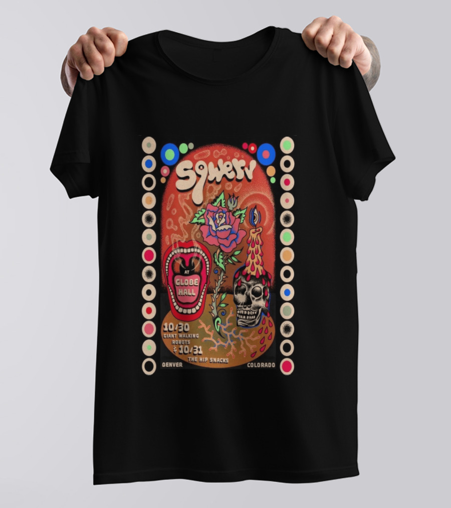 Sqwerv Globe Hall Denver October 30 31 2026 Giant Walking Robots Hip Snacks T-Shirt