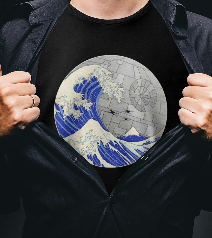 The Great Wave Off Kanagawa Meets Death Star Star Wars T-Shirt