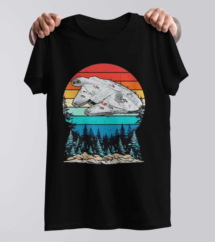 Millennium Falcon Endor Sunset Forest Scene T-Shirt