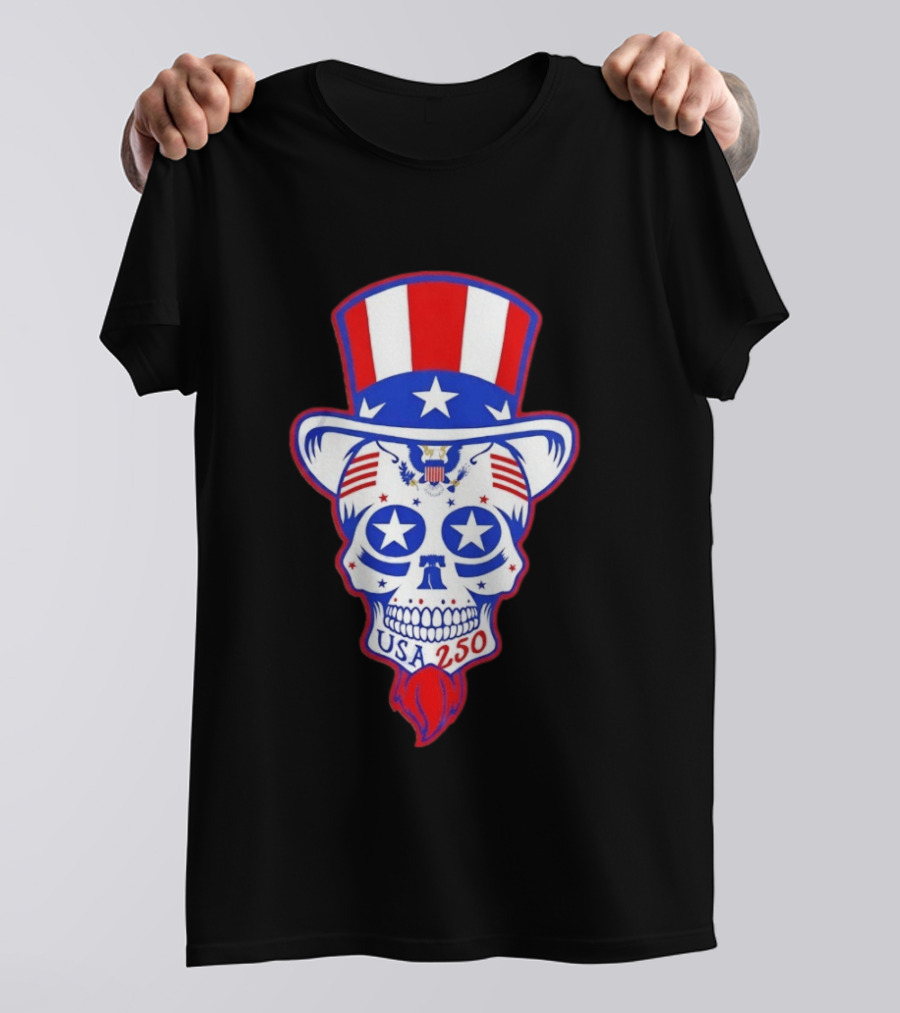 Uncle Sam Skull Stars Stripes USA 250 Patriotic T-Shirt