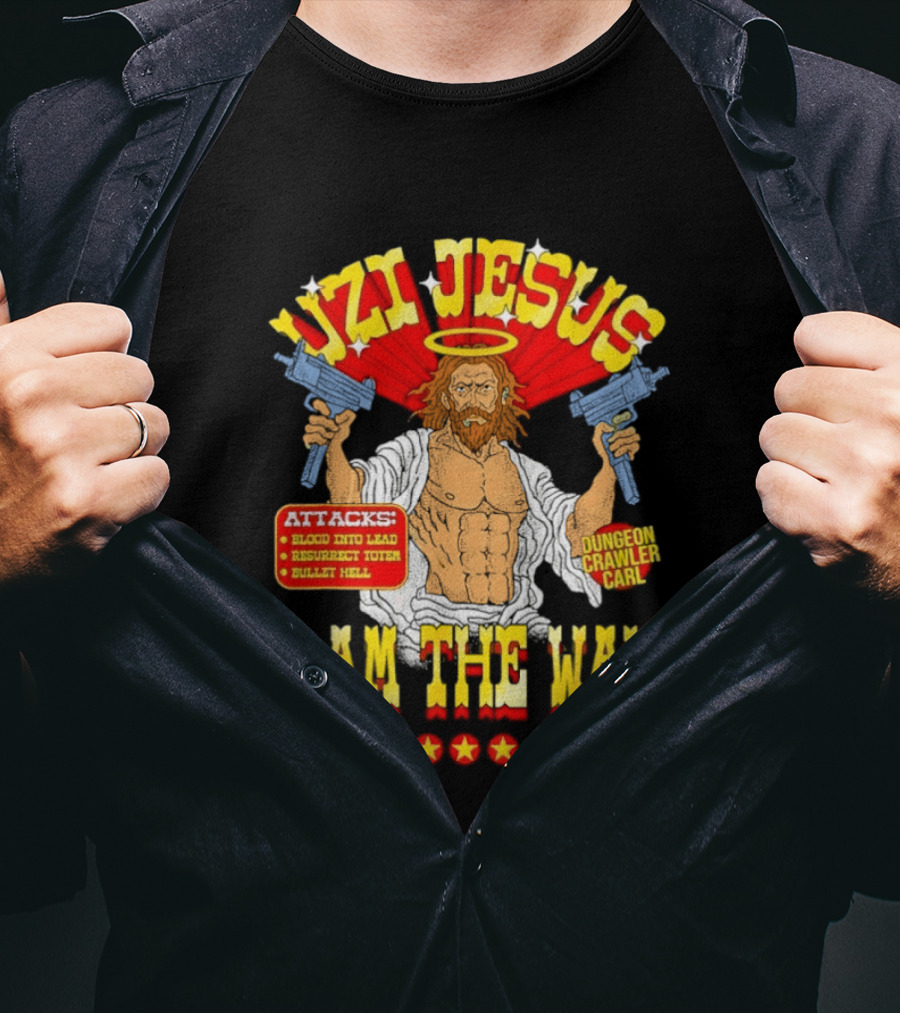 Uzi Jesus I Am The Way Dungeon Crawler Card Bullet Hell T-Shirt
