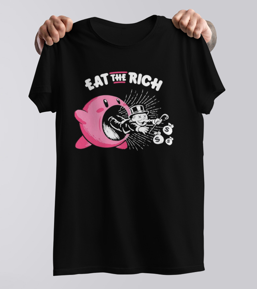 Eat The Rich Kirby Devours Rich Uncle Pennybags Dollar Signs T-Shirt