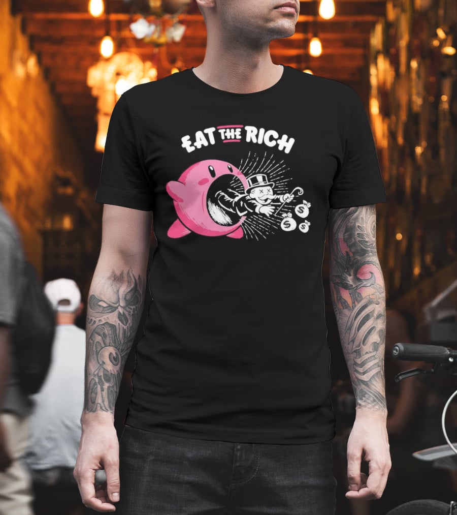 Eat The Rich Kirby Devours Rich Uncle Pennybags Dollar Signs T-Shirt