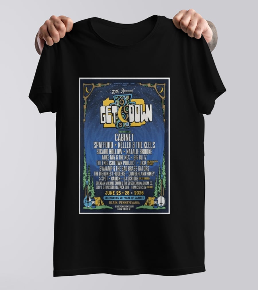 10th Annual Get Down Blain Pennsylvania June 25 28 2026 Spafford Keller & The Keels Cabinet Concert Lineup T-Shirt