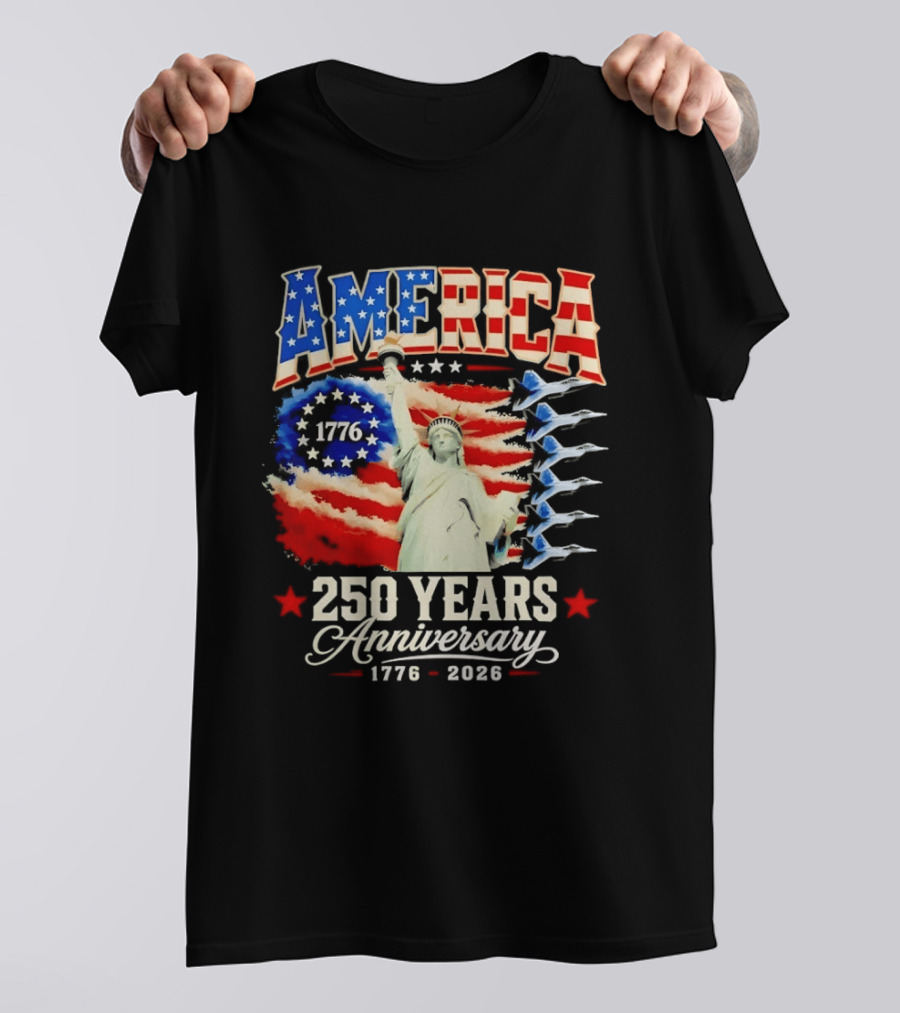 America 250 Years Anniversary 1776 2026 Statue Of Liberty Fighter Jets T-Shirt