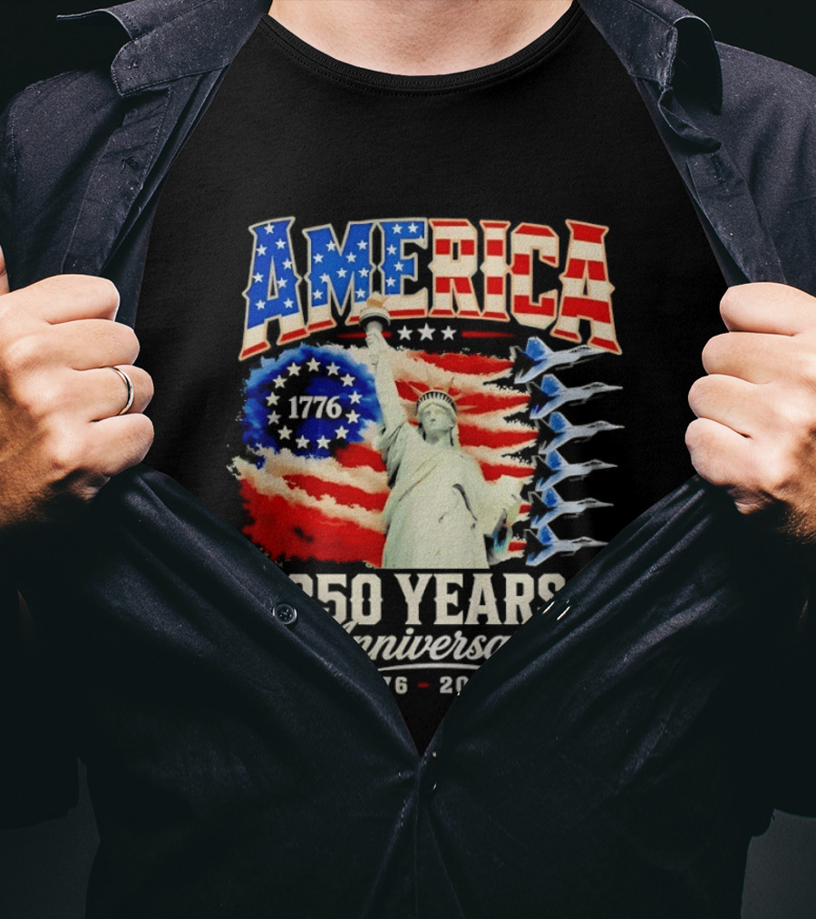 America 250 Years Anniversary 1776 2026 Statue Of Liberty Fighter Jets T-Shirt