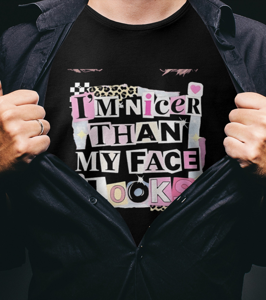 I'm Nicer Than My Face Looks Hearts Stars Checkered T-Shirt