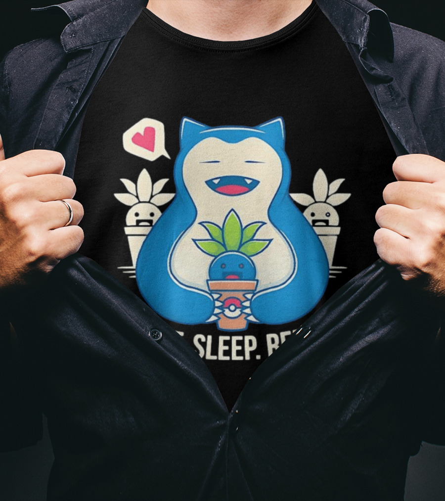 Snorlax Plant Sleep Repeat Heart Loving Plant Characters T-Shirt