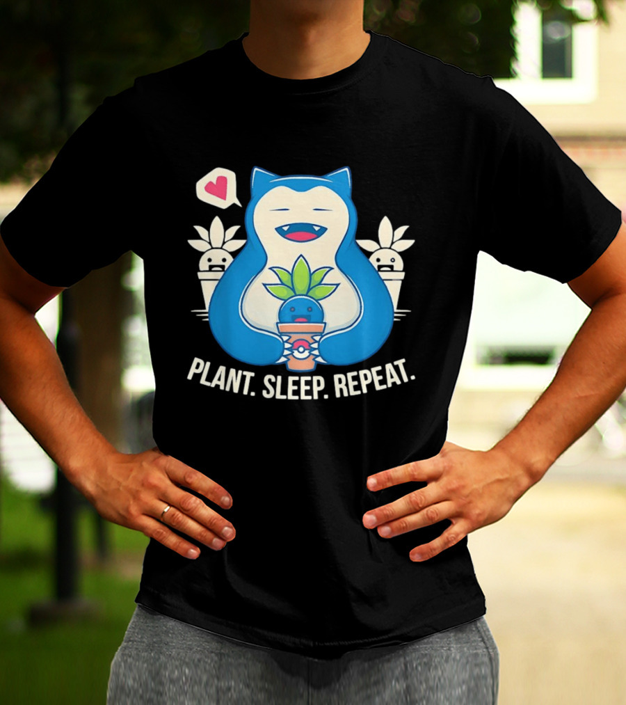 Snorlax Plant Sleep Repeat Heart Loving Plant Characters T-Shirt