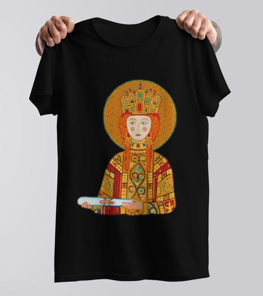 Byzantine Empress Eirene Colorful Regal Icon With Golden Crown And Scroll T-Shirt