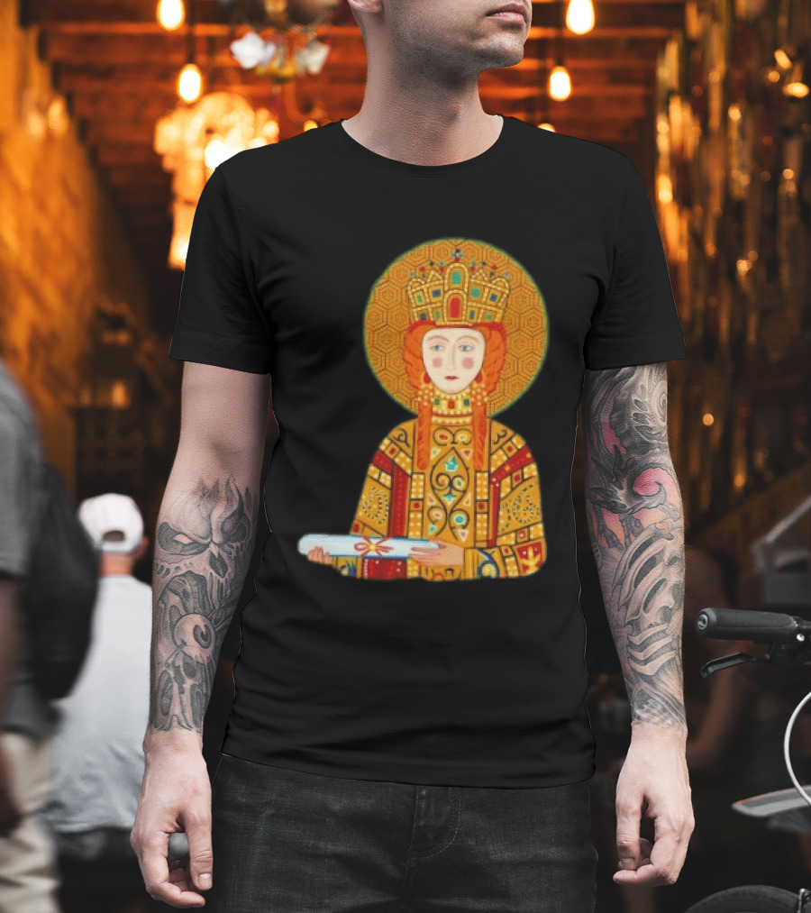 Byzantine Empress Eirene Colorful Regal Icon With Golden Crown And Scroll T-Shirt