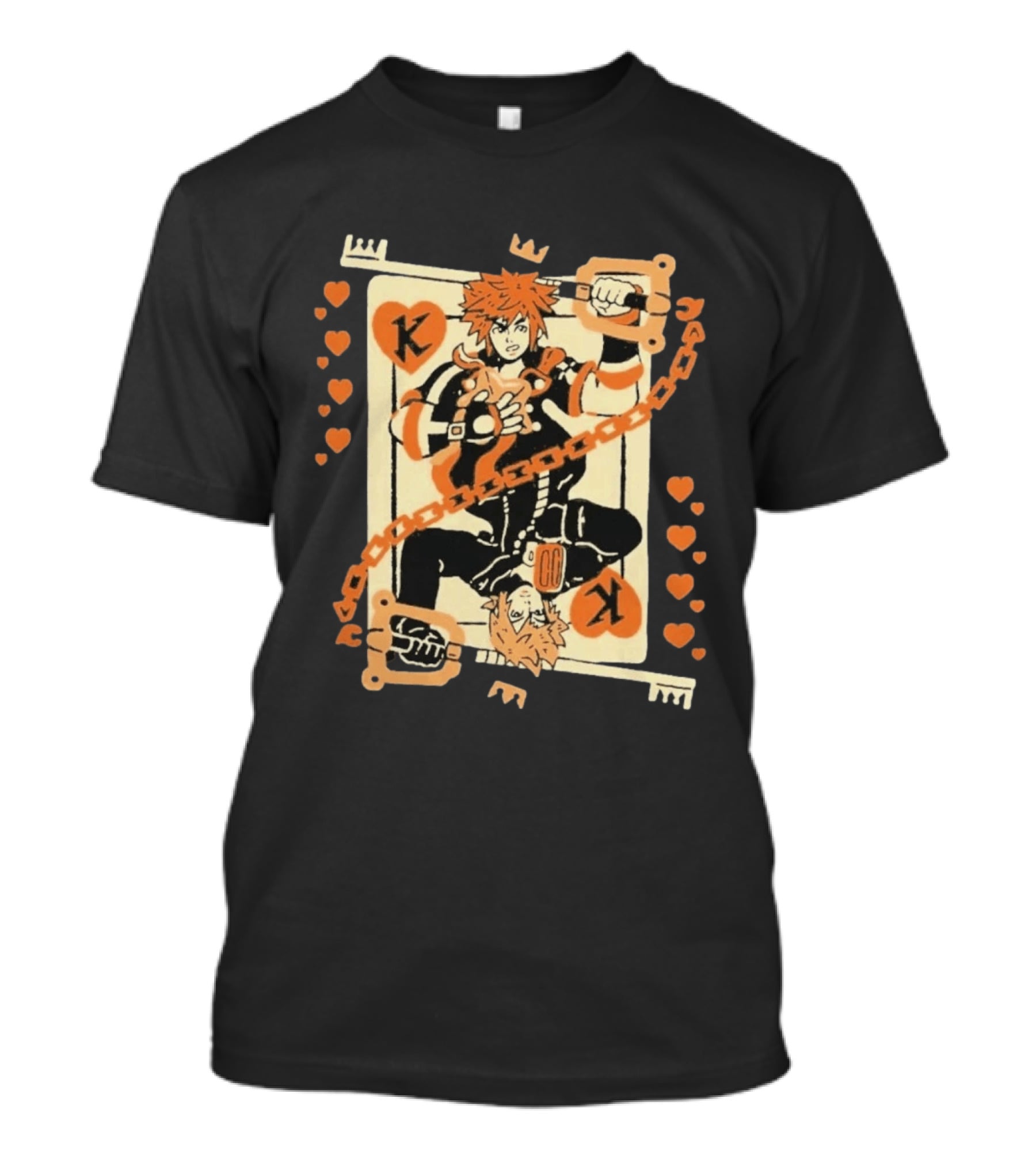 King Of Hearts K Chain Crown Keyblade Orange And Black Playing Card T-Shirt