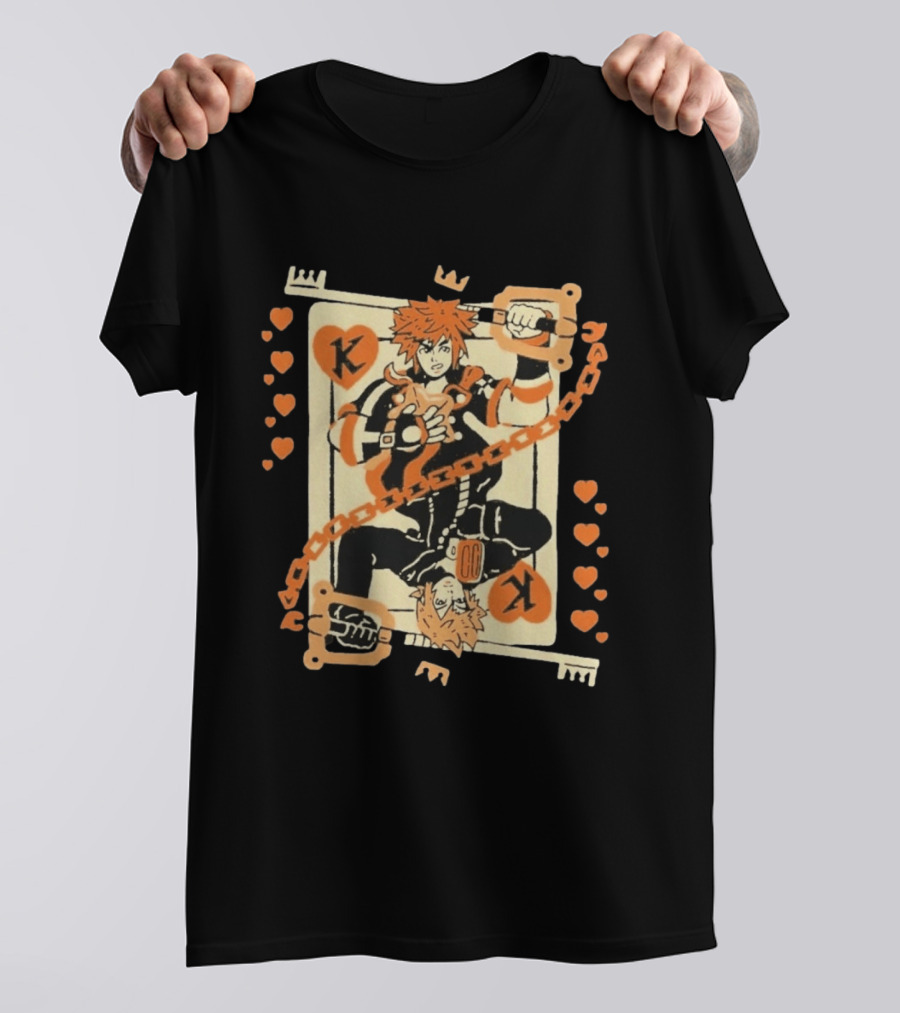 King Of Hearts K Chain Crown Keyblade Orange And Black Playing Card T-Shirt