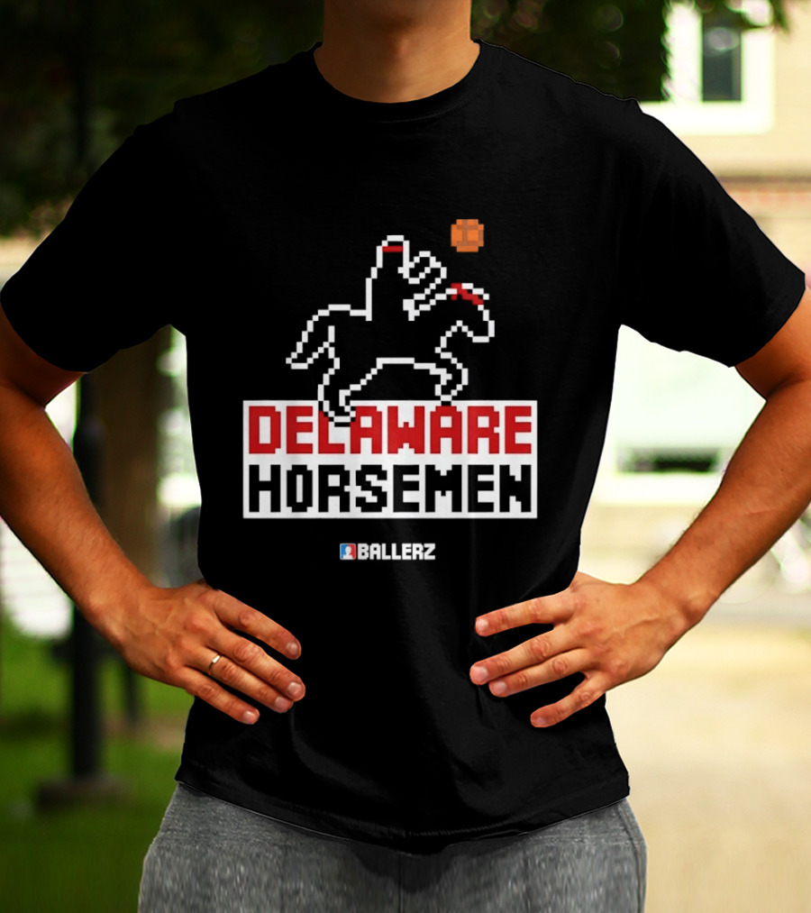 Delaware Horsemen Ballerz Pixel Art Style Basketball T-Shirt
