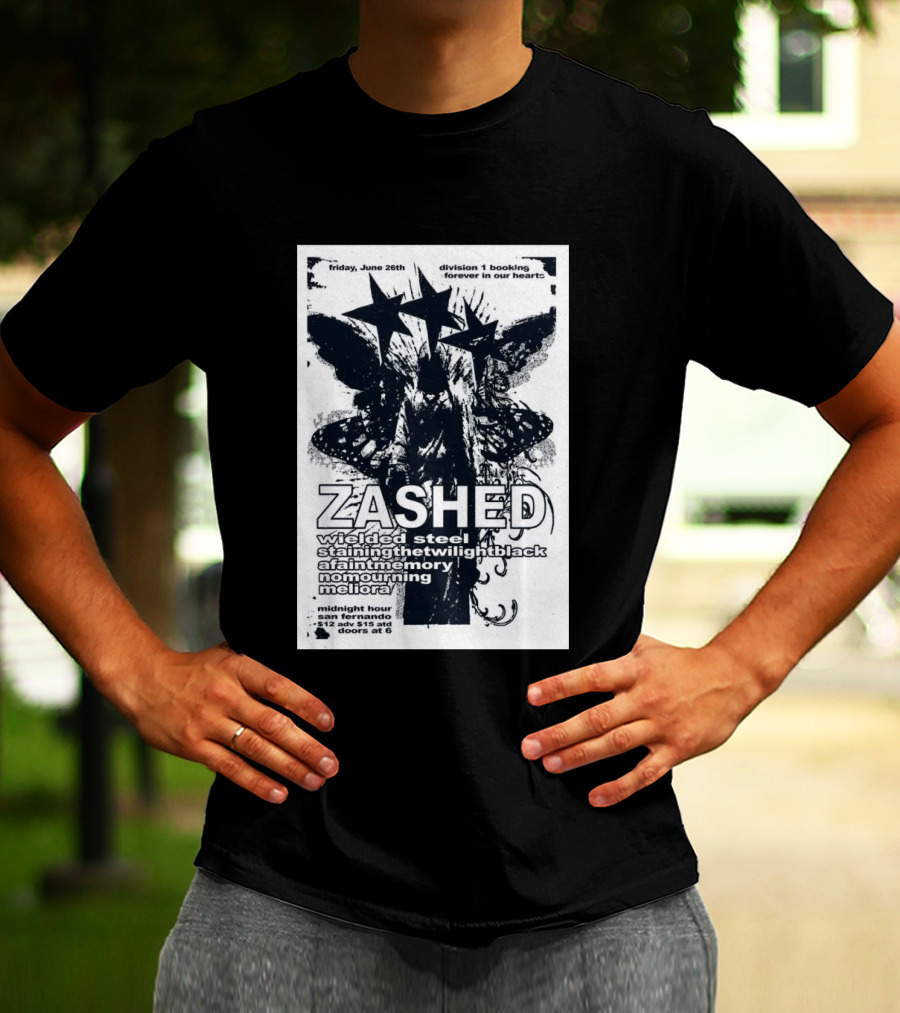 Friday June 26th San Fernando Midnight Hour Zashed Wielded Steel Stainingthetwilightblack A Faint Memory No Mourning Meliora T-Shirt