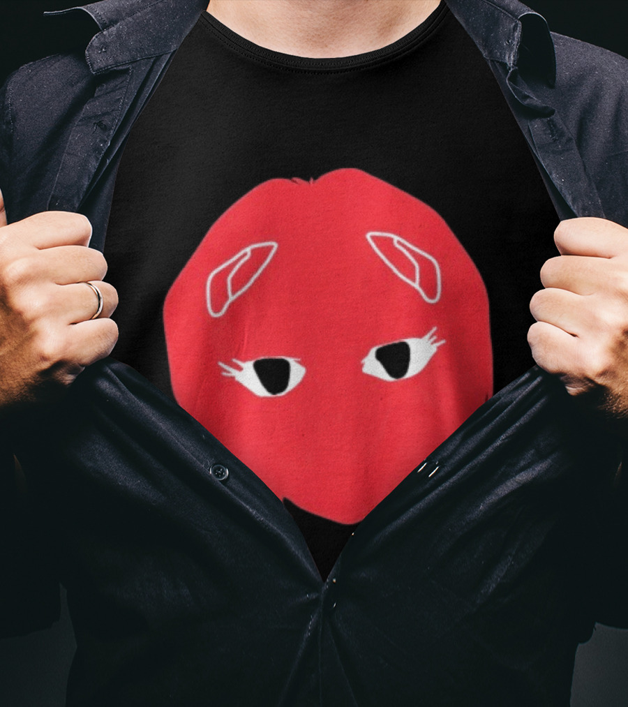 Otaku Desu Mobb Stay At Home Mask Anime Face Red Hair Eyes T-Shirt