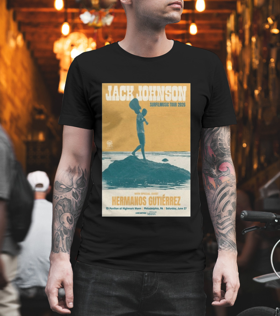 Jack Johnson Surfmusic Tour 2026 Philadelphia TD Pavilion With Special Guest Hermanos Gutiérrez June 27 T-Shirt