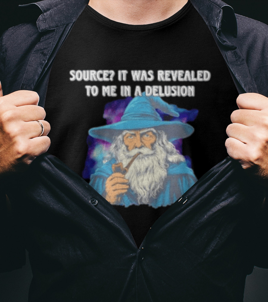 Source It Was Revealed To Me In A Delusion Wizard With Pipe Blue Robe And Hat T-Shirt