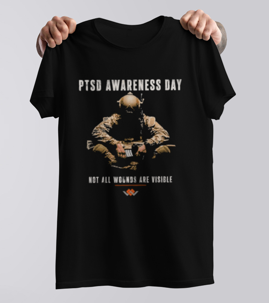 PTSD Awareness Day Not All Wounds Are Visible Soldier Silhouette And Heart Healing Hands T-Shirt