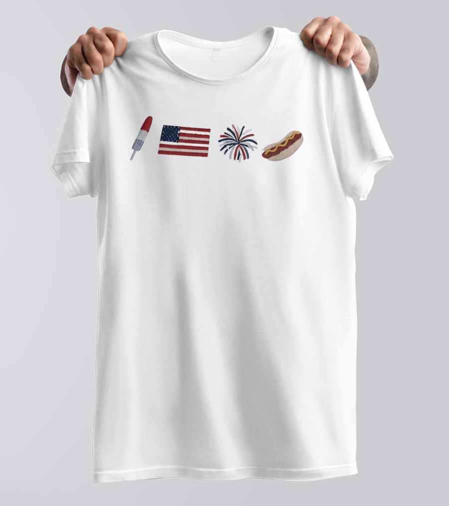 American Flag Fireworks Hot Dog Rocket USA Independence Day 4th Of July T-Shirt