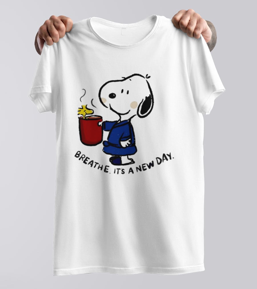 Snoopy And Woodstock Breathe It's A New Day Coffee Relaxation T-Shirt