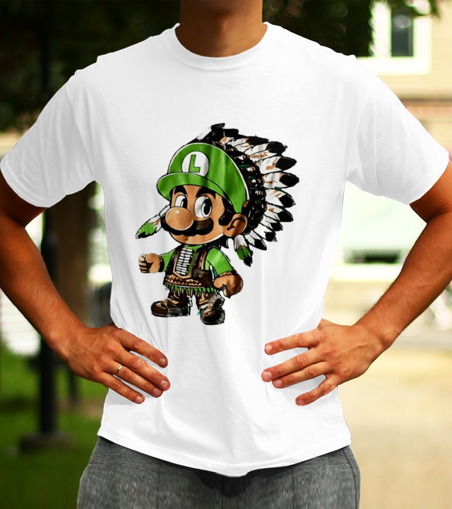 Luigi Green Hat Native American Headdress T-Shirt