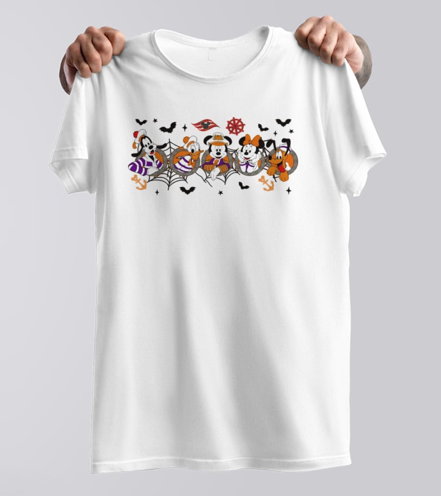 Mickey And Friends Halloween Cruise Disney Goofy Pluto Minnie Donald Bats Anchors T-Shirt