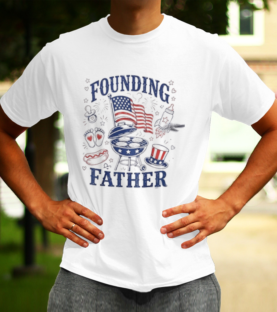 Founding Father 4th Of July BBQ American Flag Fireworks Celebration T-Shirt