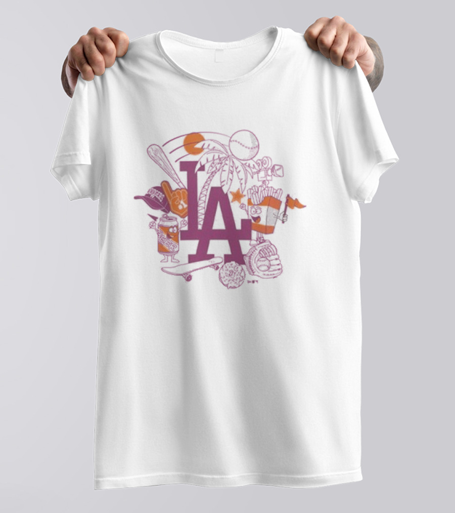 Neweracap Los Angeles Dodgers MLB Foam Finger Baseball Bat Palm Trees T-Shirt