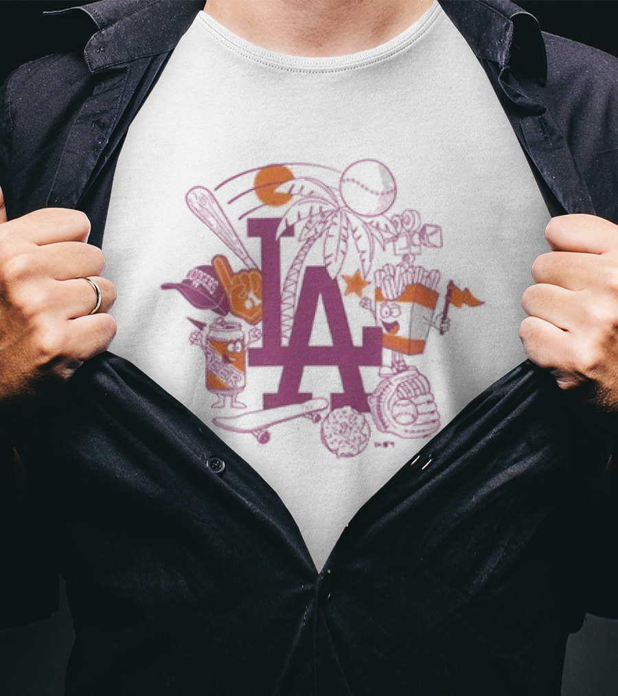 Neweracap Los Angeles Dodgers MLB Foam Finger Baseball Bat Palm Trees T-Shirt