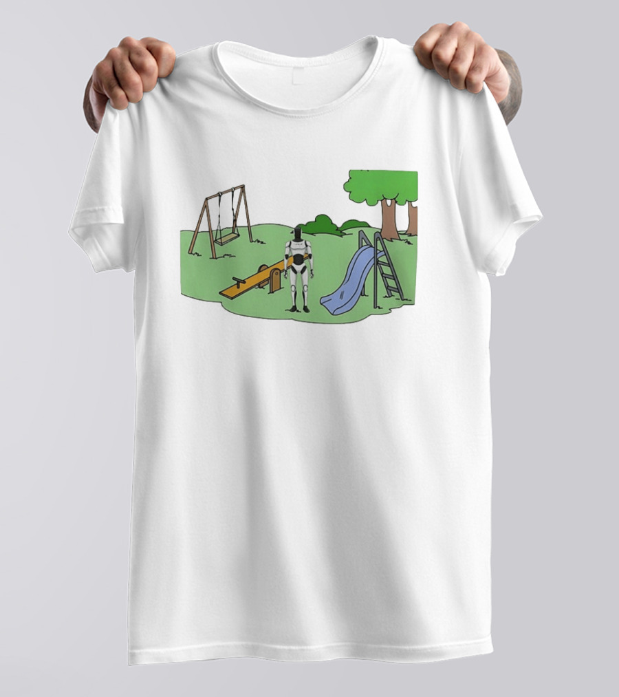 Optimus Tesla Robot In Playground Park With Swings And Slide T-Shirt