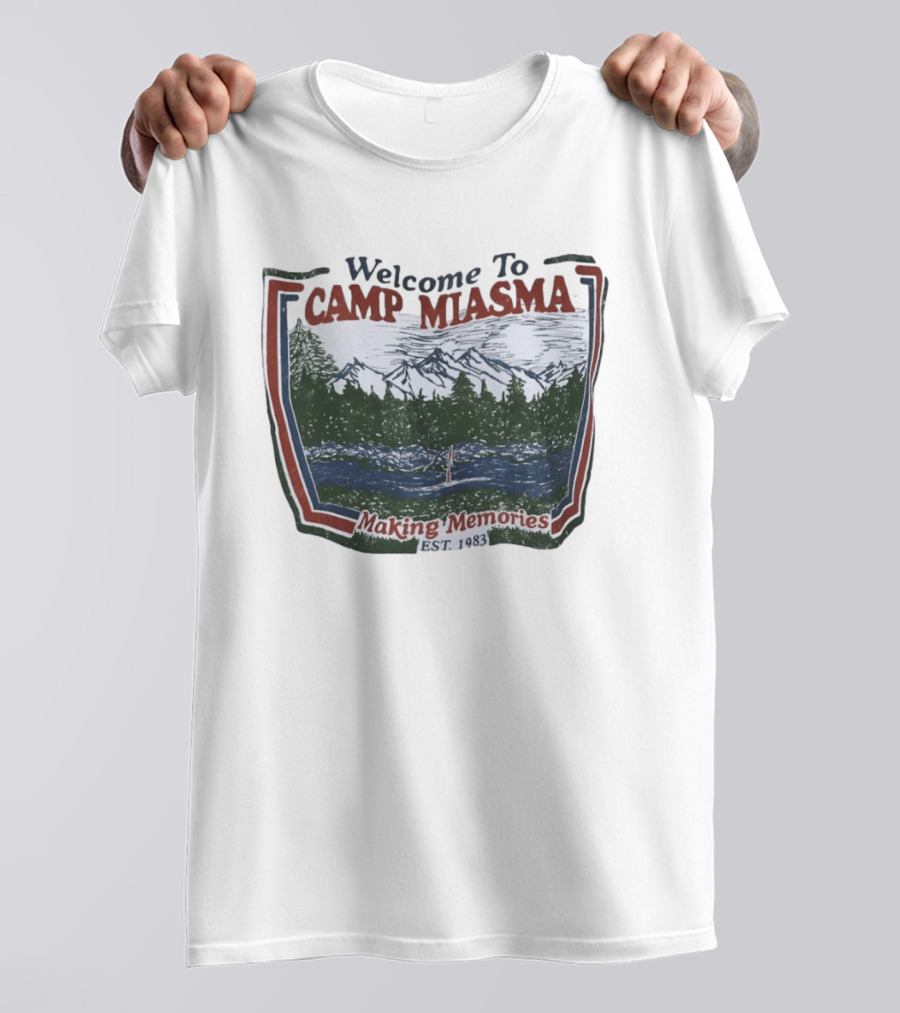 Welcome To Camp Miasma Making Memories Est 1983 Vintage Nature Scene T-Shirt