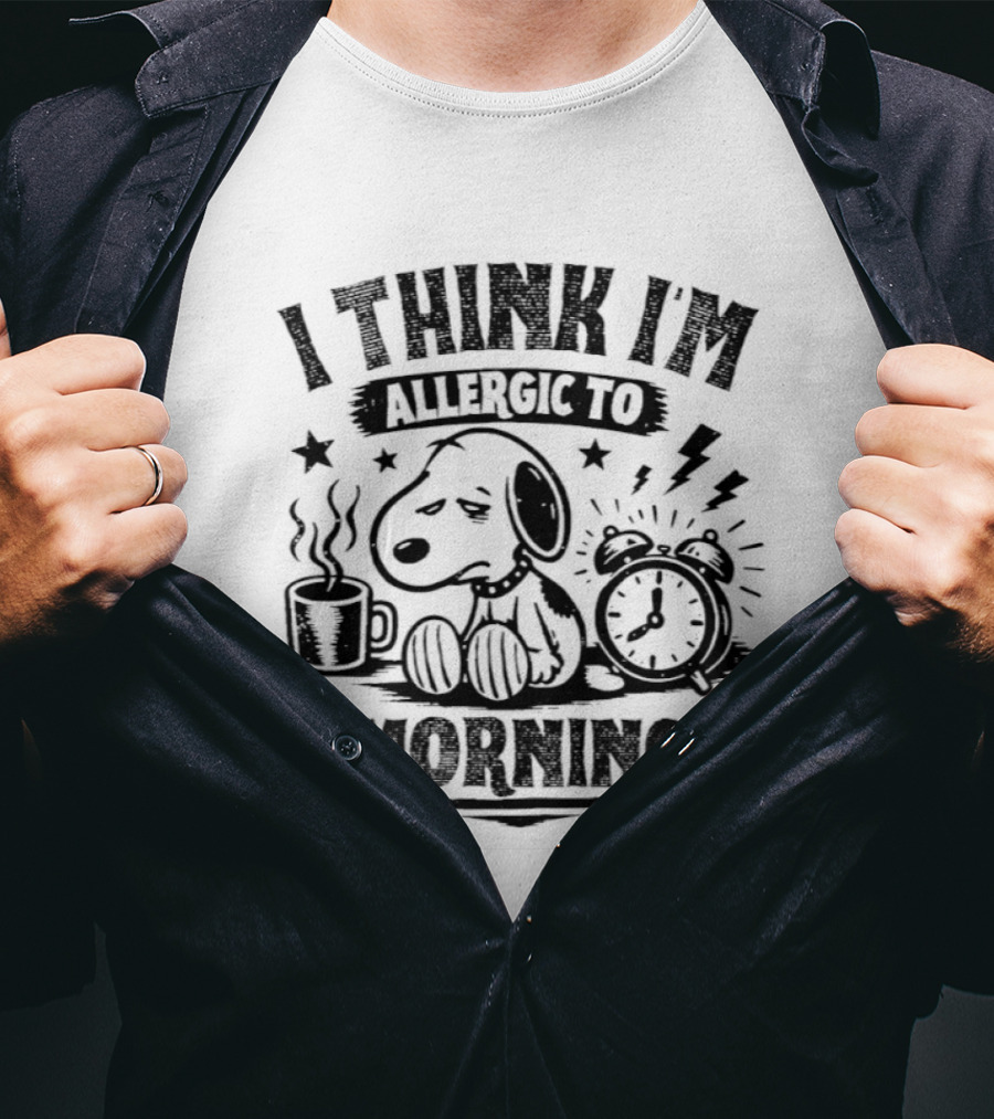 I Think I'm Allergic To Morning Snoopy Coffee Alarm Stars Lightning T-Shirt