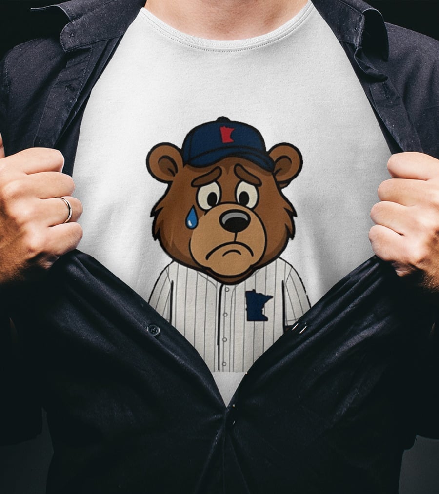 Sad Minnesota Bear With Baseball Jersey And Cap T-Shirt