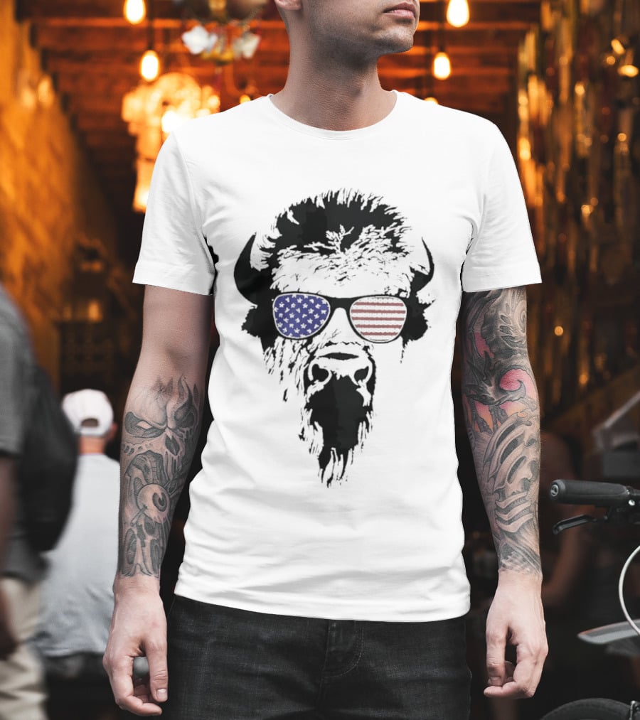 American Buffalo Patriotic Sunglasses Flag T-Shirt