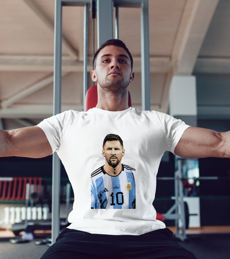 Lionel Messi Argentina 10 AFA Blue White Stripes Football Star T-Shirt