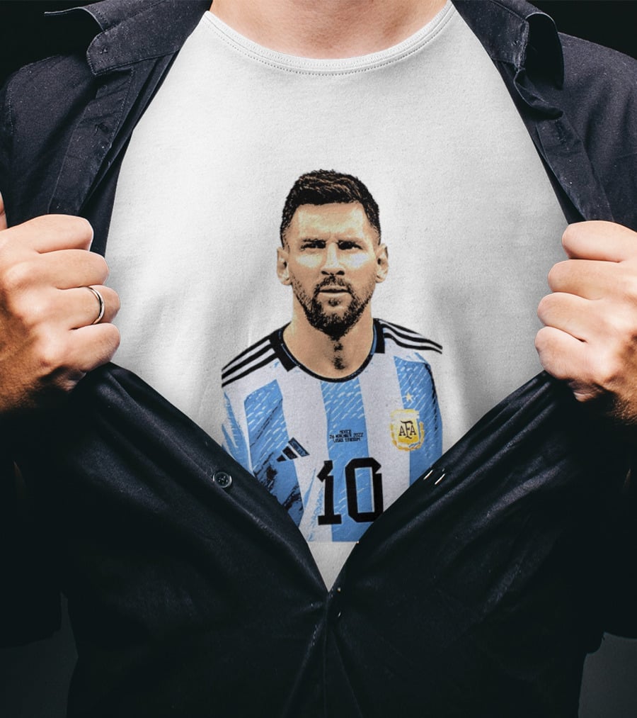 Lionel Messi Argentina 10 AFA Blue White Stripes Football Star T-Shirt