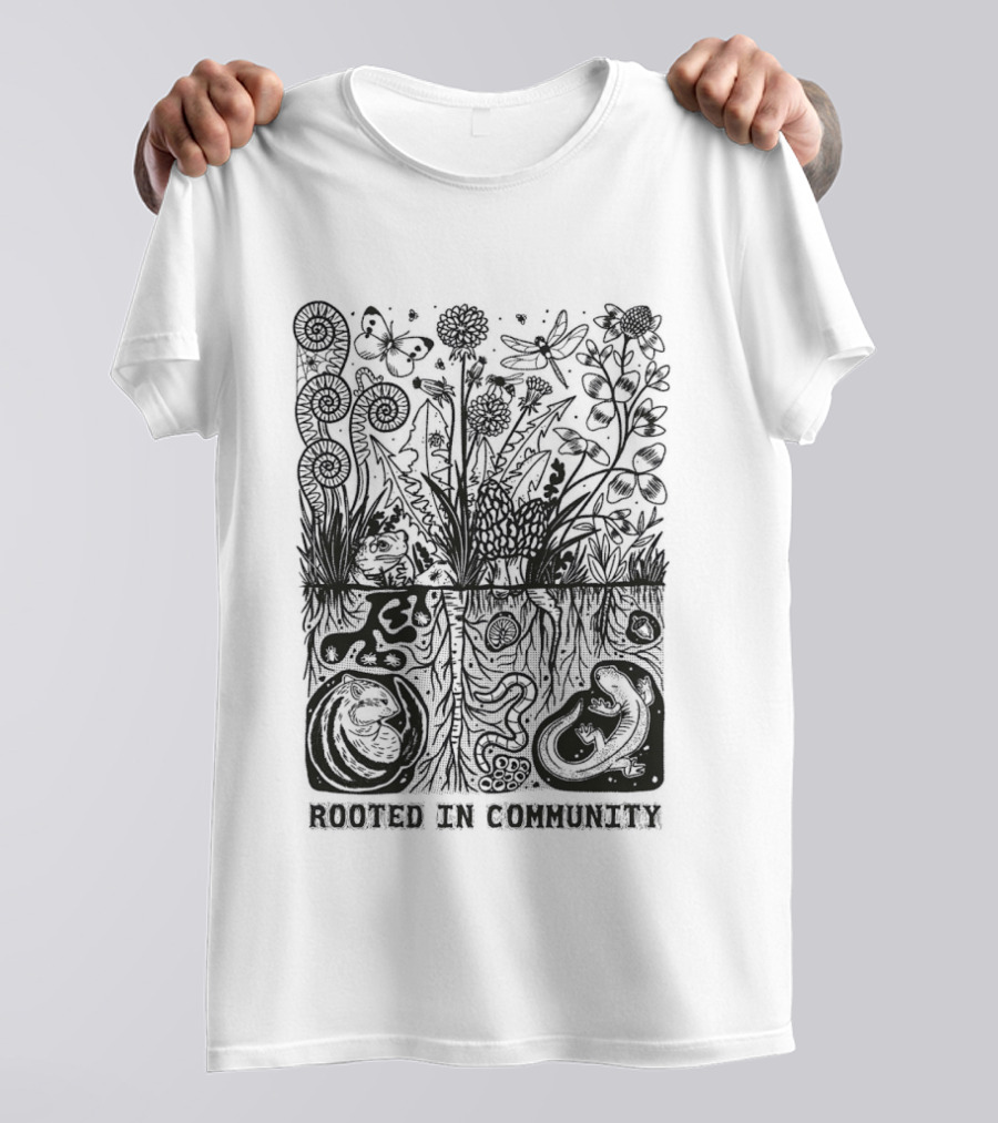 Rooted In Community Plants And Roots Flourishing Nature Connection T-Shirt