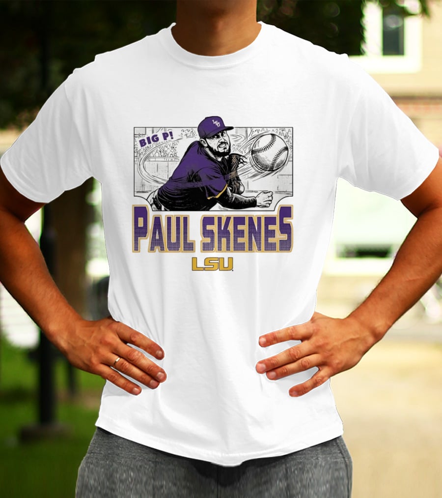 LSU Tigers Paul Skenes Big P Baseball Comic T-Shirt