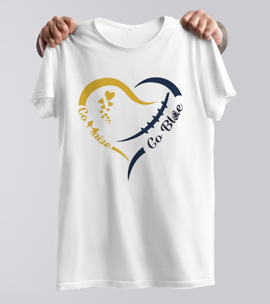 Michigan Wolverines Heart Go Maize Go Blue Football T-Shirt